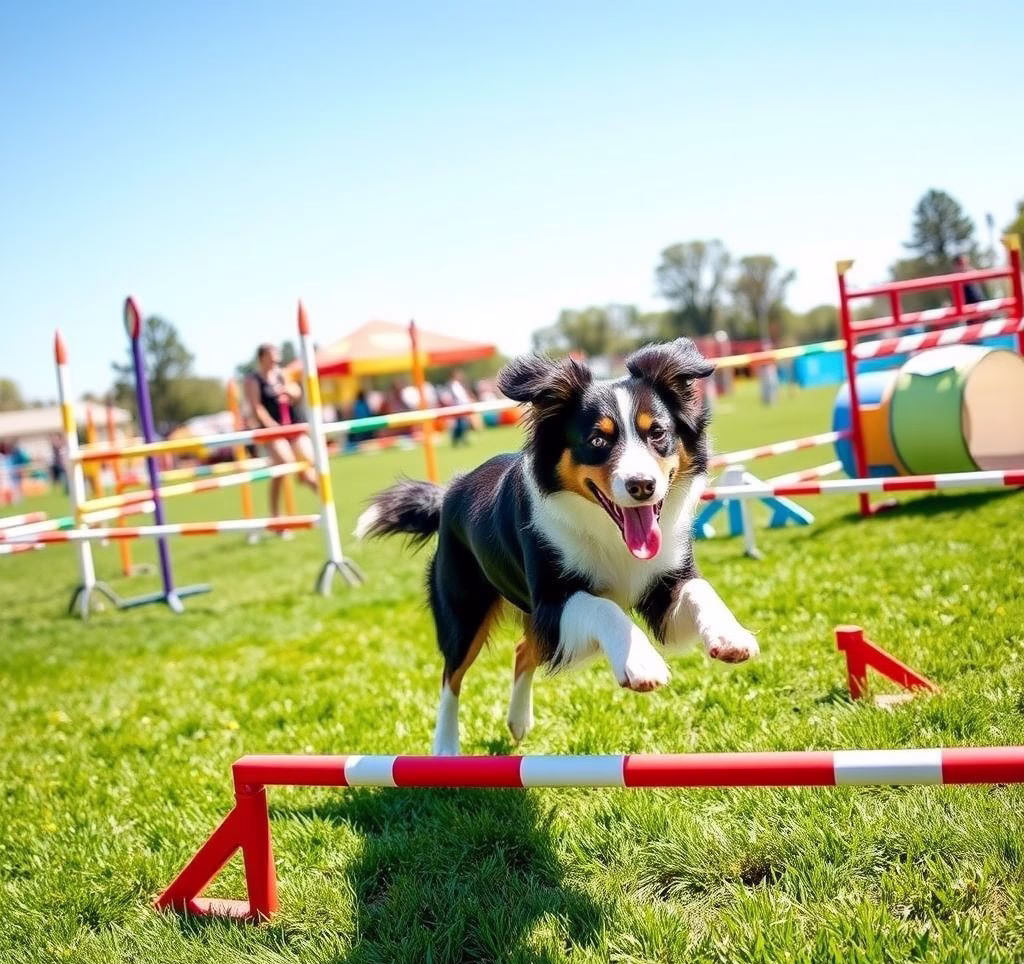 A Border Collie actively participating in an agility course.