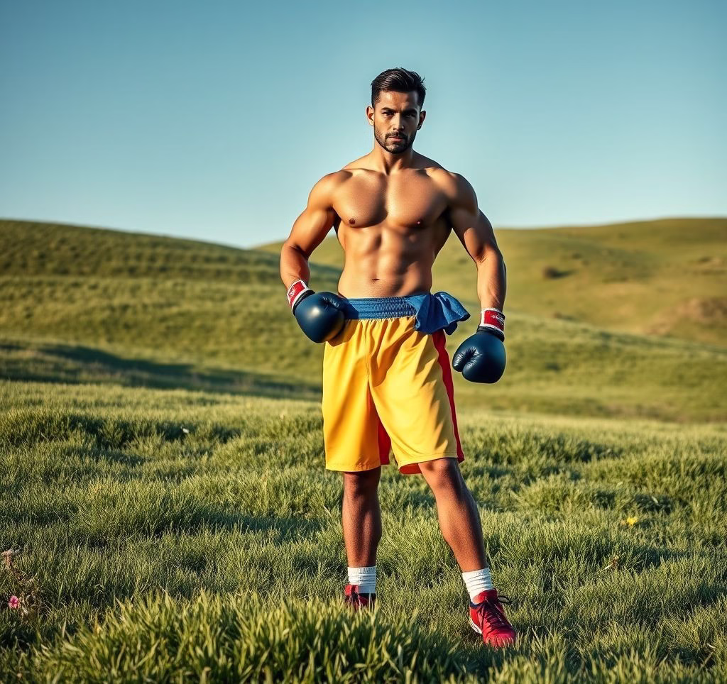 Ein sportlicher Boxer auf einer Wiese