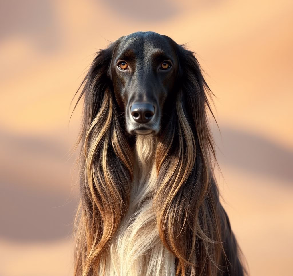 Porträt eines Afghanischen Windhundes mit seinem charakteristischen langen Fell