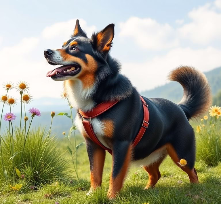 Detailansicht von Futterbrocken für Hunde mit ländlicher Umgebung