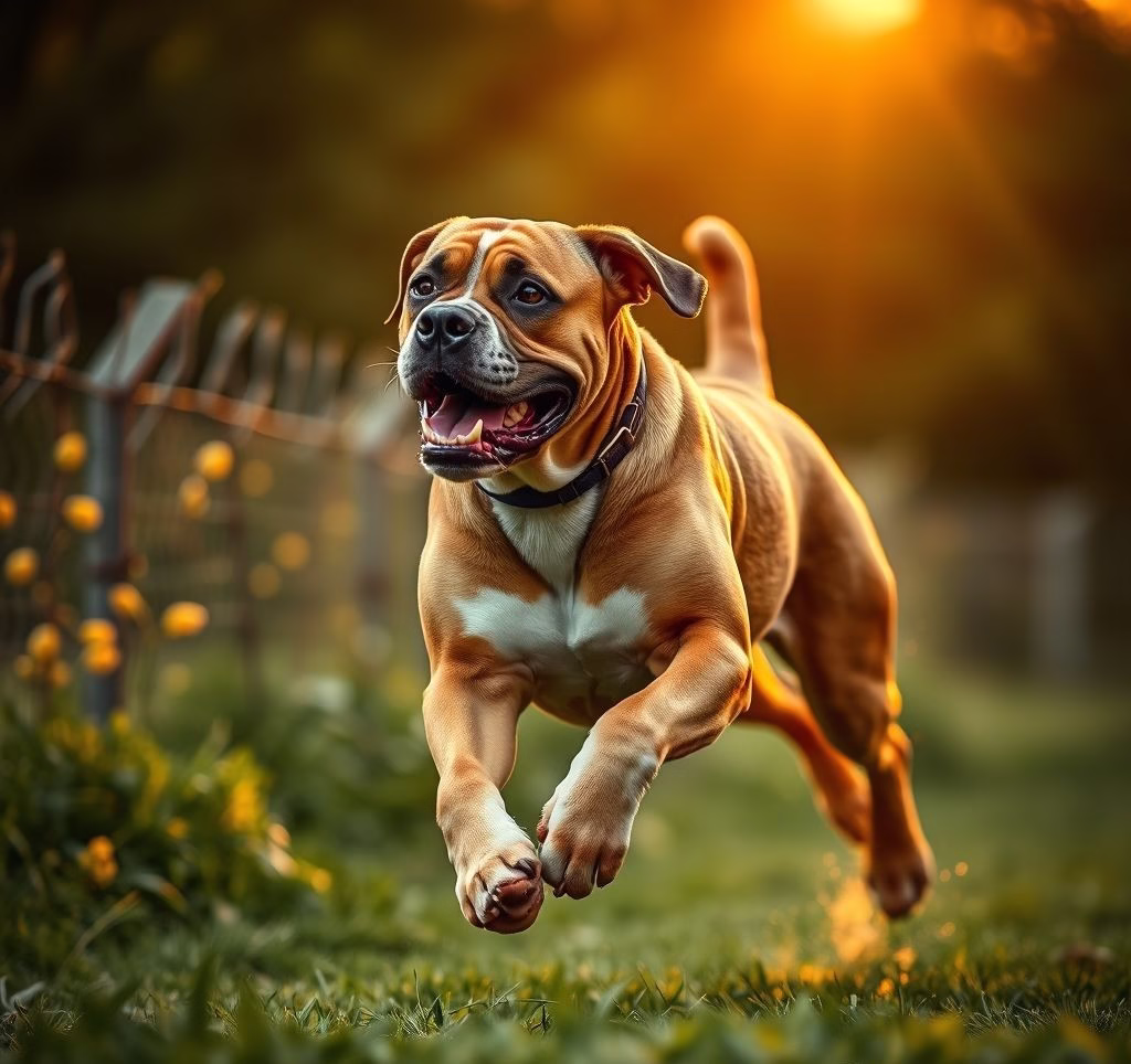 Ein Boxer läuft energiegeladen über eine grüne Wiese