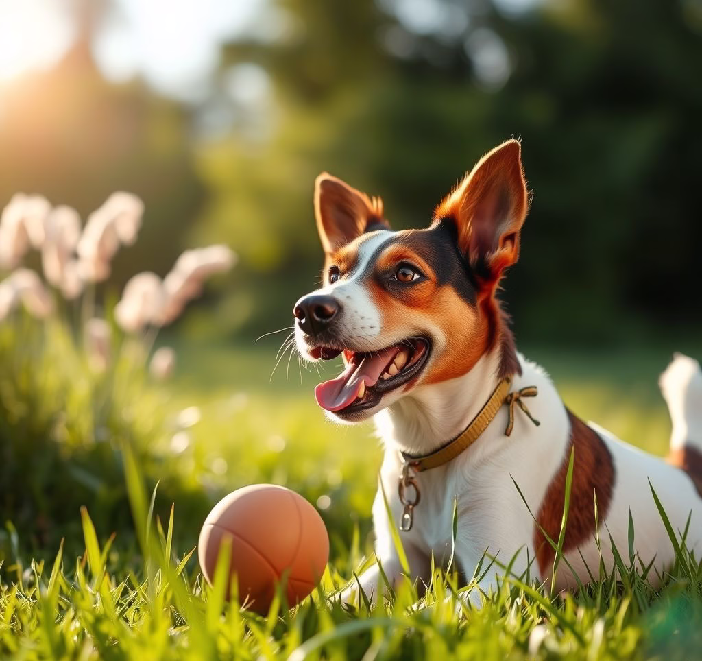 Ein fröhlicher Jack Russell Terrier spielt im Gras und genießt die Sonne