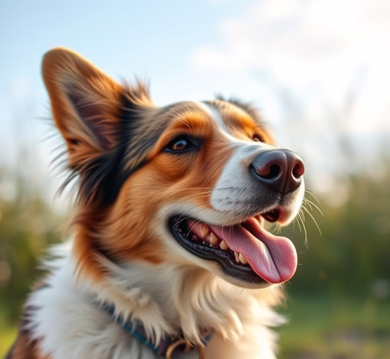 Ein glücklicher Hund, der genüsslich aus seinem Napf frisst, gefüllt mit Fred Hundefutter.