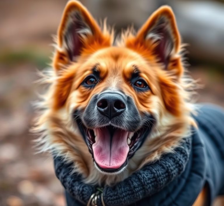 Ein glücklicher Hund, der genüsslich aus seinem Napf mit Nassfutter frisst
