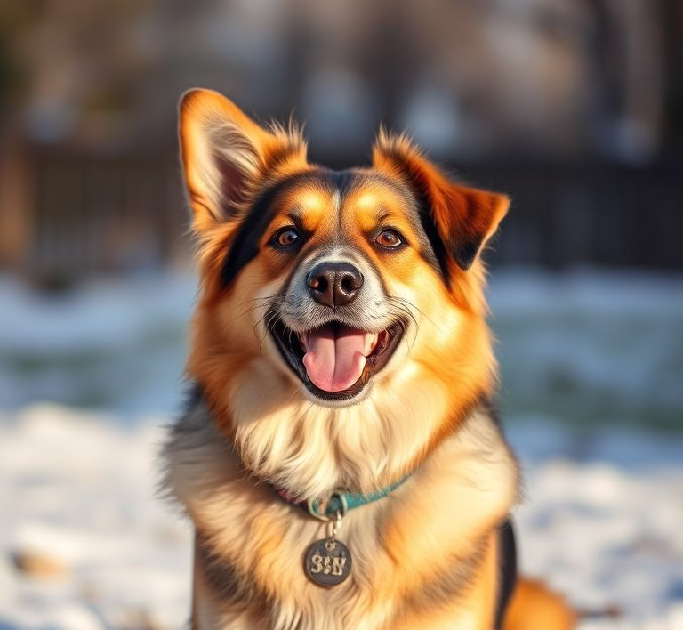 Ein glücklicher Hund frisst Aras Hundefutter aus einer Schüssel