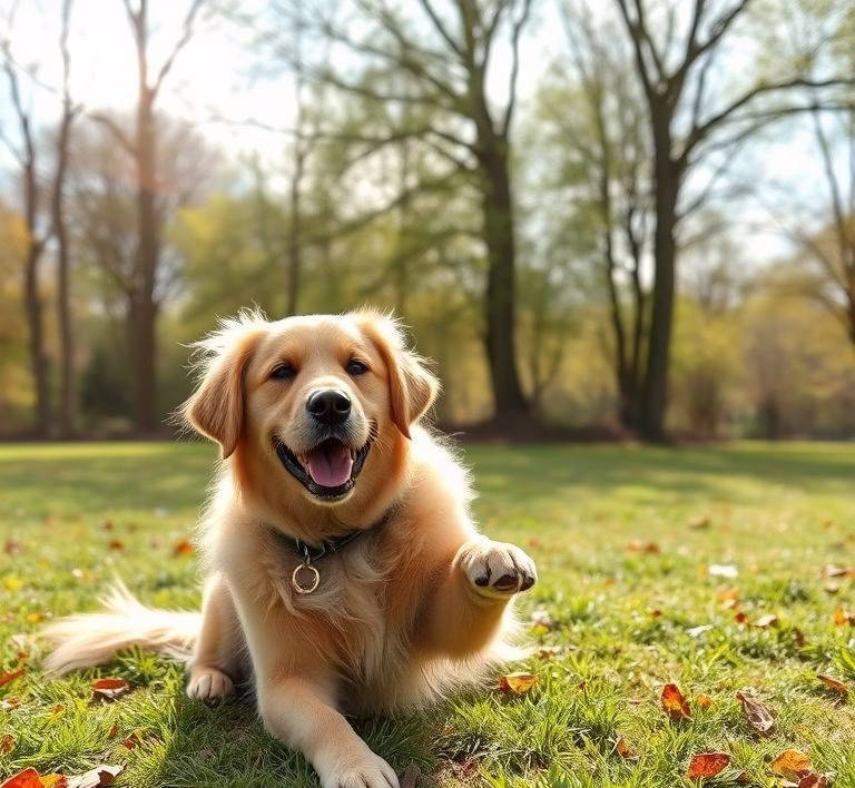 Ein Golden Retriever spielt in einem Park
