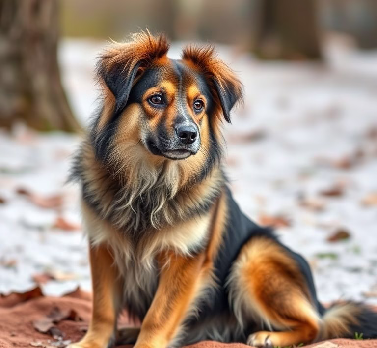 Ein Hund sitzt vor einem Napf mit leicht verdaulichem Hundefutter, vielleicht mit Huhn und Reis