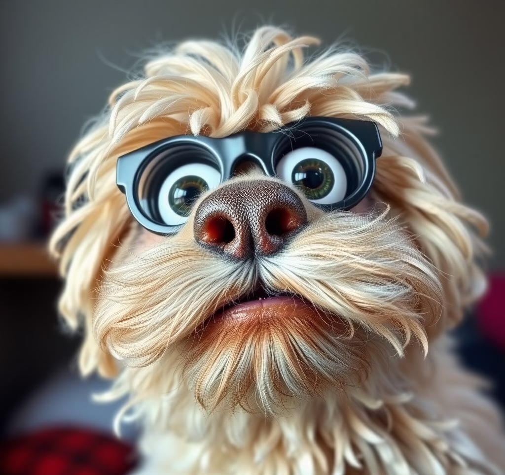 Ein Mops mit seinem typisch faltigen Gesicht blickt neugierig in die Kamera.