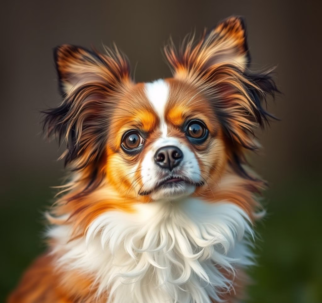 Ein Nahaufnahme eines Papillon-Hundes mit seinen charakteristischen Schmetterlingsohren und aufmerksamem Blick.