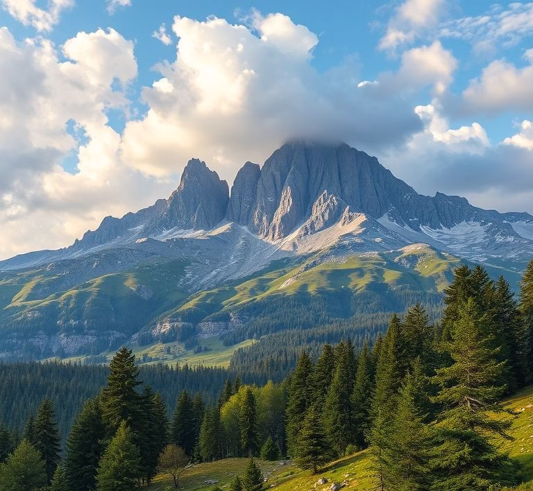 Eine majestätische Do-Khyi Hunderasse mit dichtem Fell vor einer Berglandschaft
