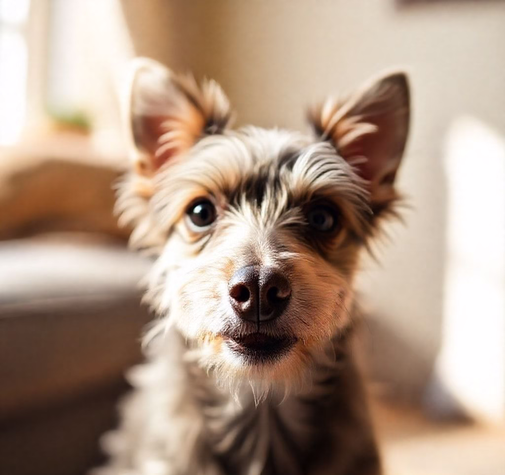 Eine Nahaufnahme eines Chinese Crested Dog, der freundlich in die Kamera schaut
