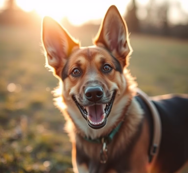 Glücklicher Hund frisst hey holy hundefutter