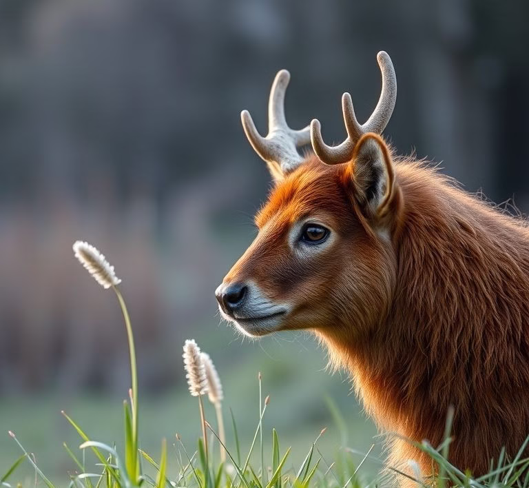 Nahaufnahme eines Hundes, wie er frisch gemähtes Gras riecht