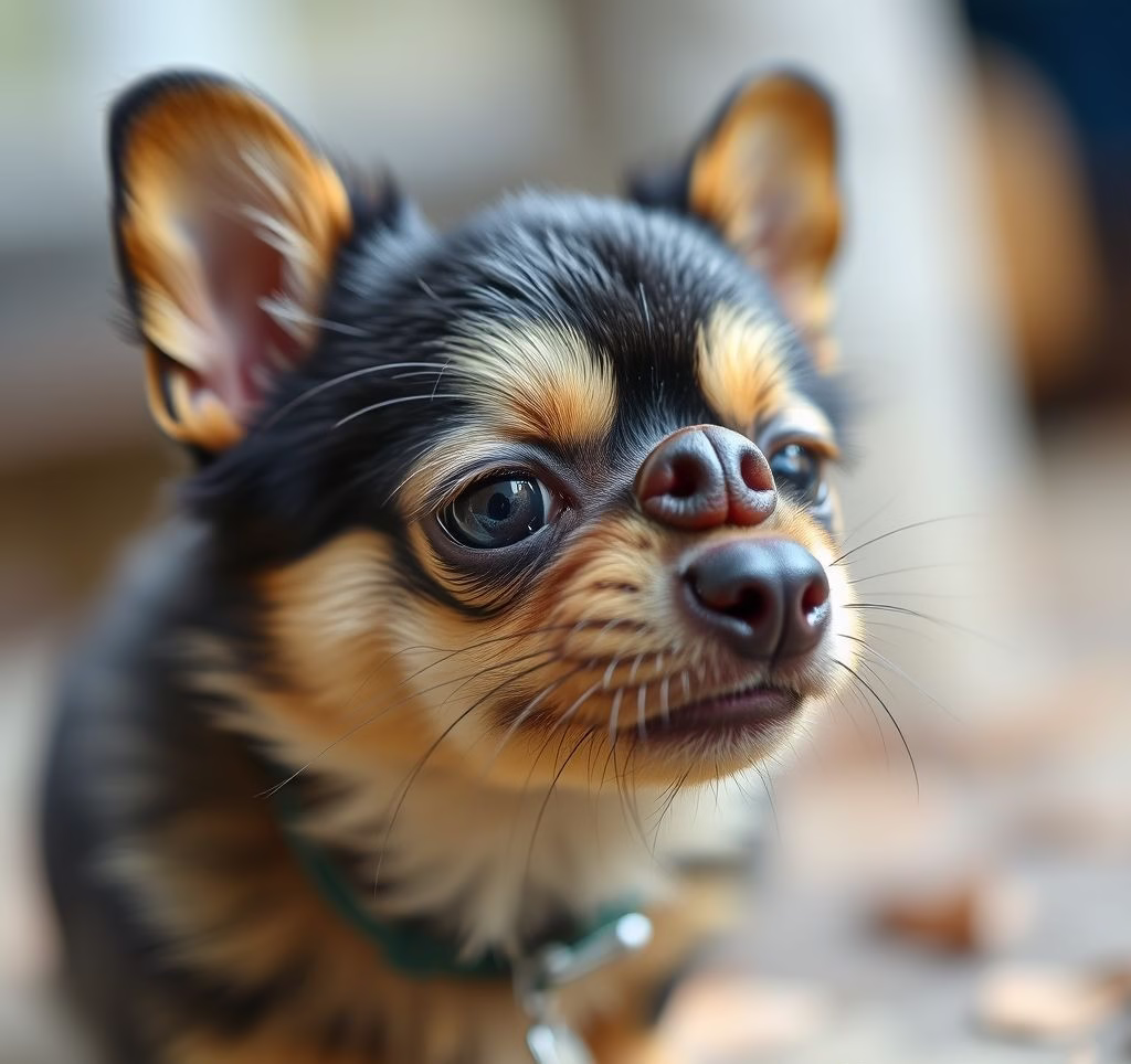 Nahaufnahme eines Zwergpinschers, der neugierig in die Kamera blickt