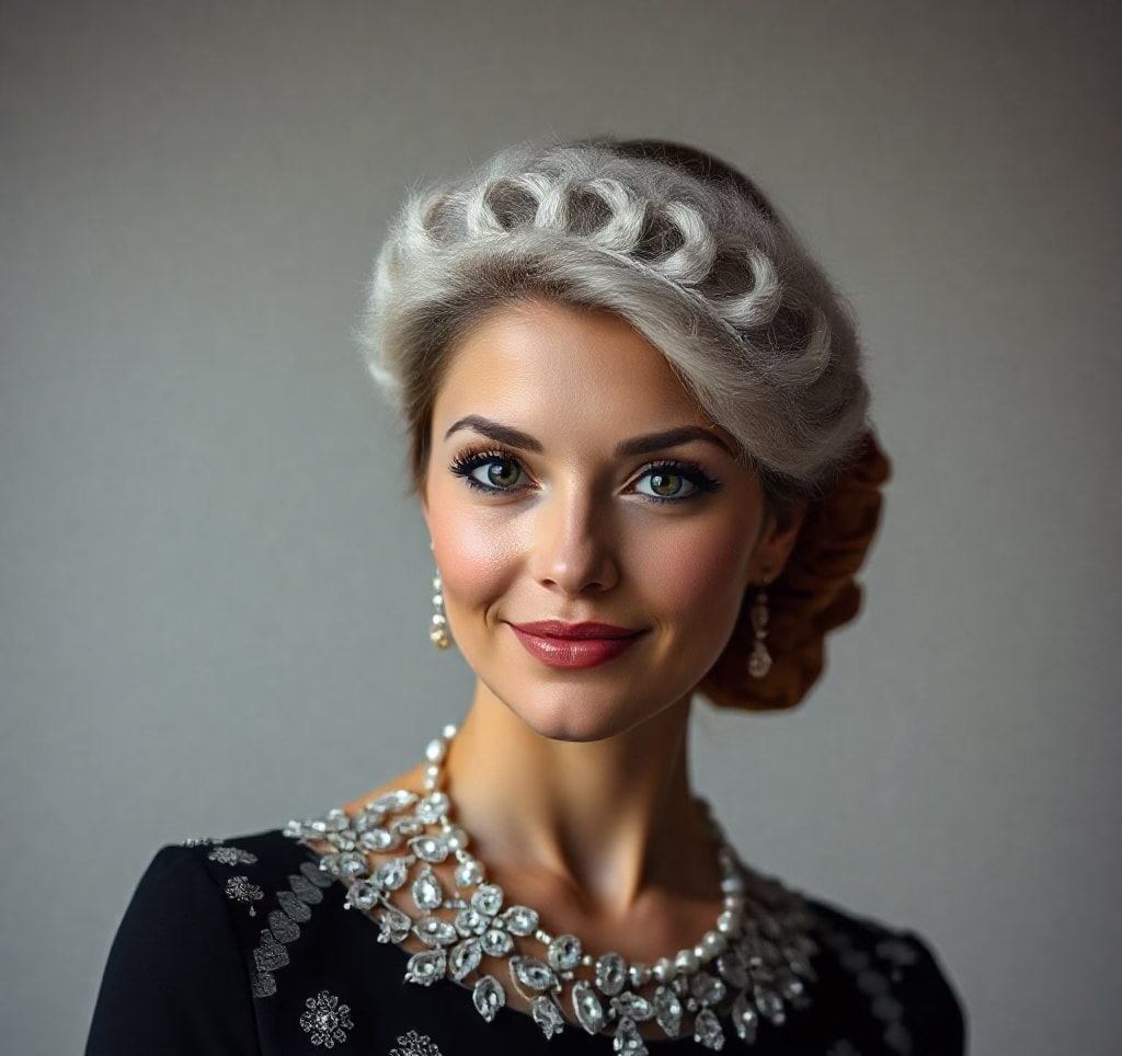 Porträt eines eleganten Pudels mit lockigem Fell, der aufmerksam in die Kamera blickt