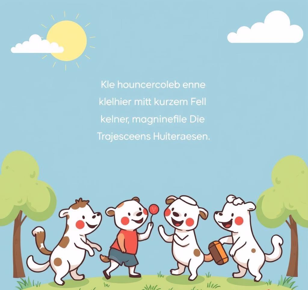 Übersicht verschiedener kleiner Hunderassen mit kurzem Fell, die fröhlich zusammen spielen