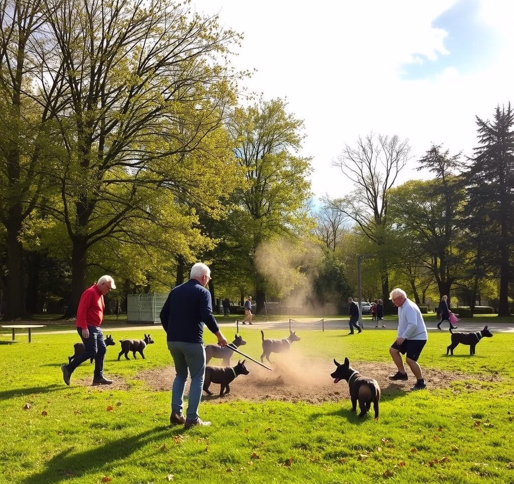 Verschiedene kleine Hunderassen bis 10 kg, spielend in einem Park