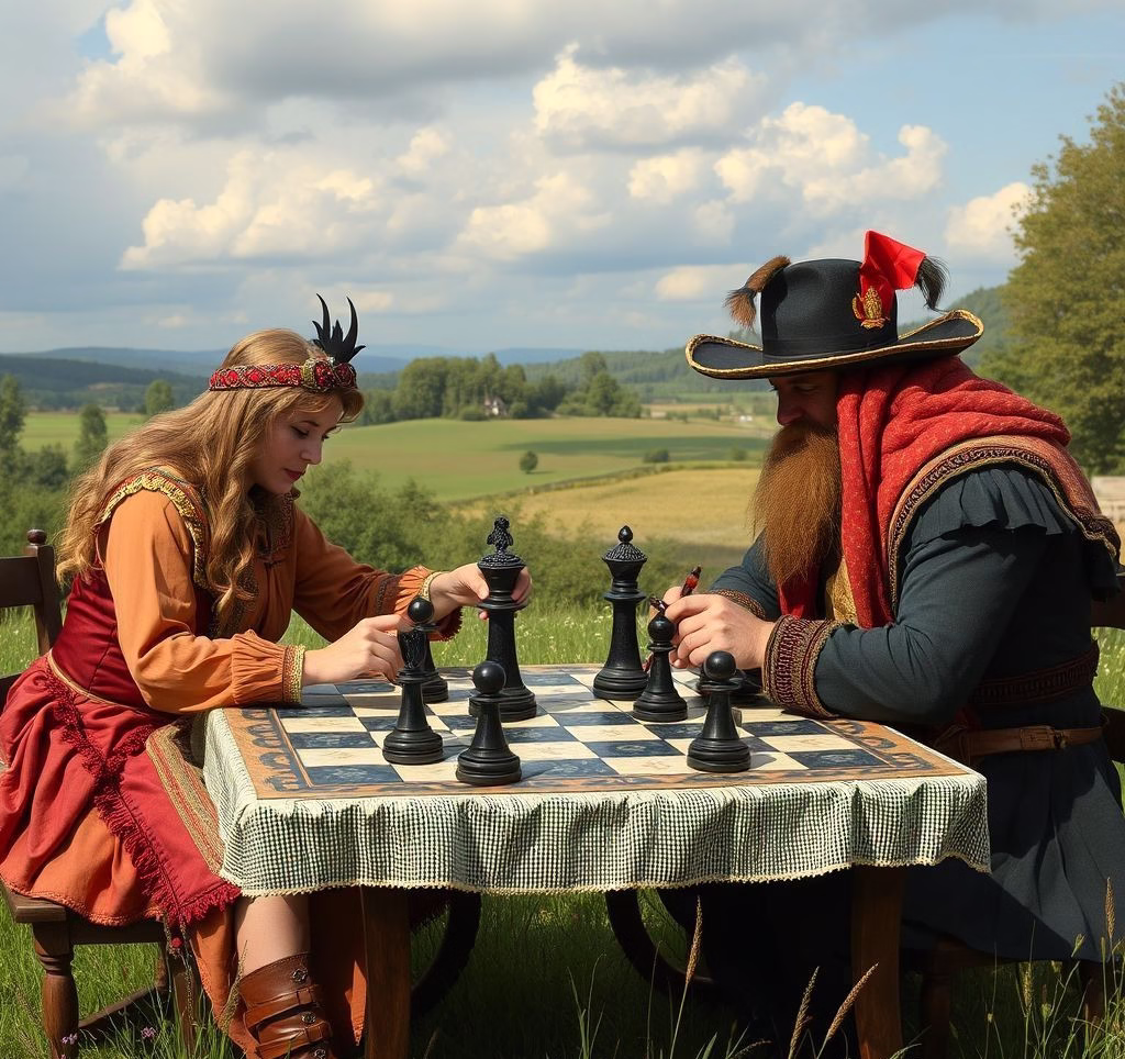 Zwei spielende Briards auf einer Wiese